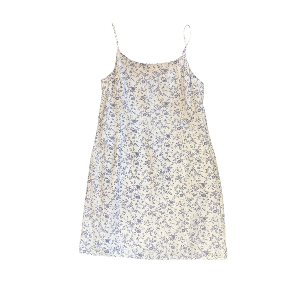 American Eagle Blue Floral 100% Linen Mini Cami Shift Dress Womens 10